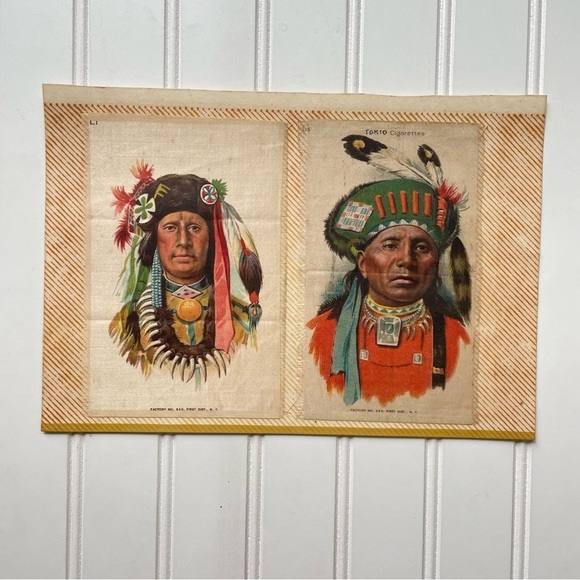 1910 TOKIO CIGARETTES Native American INDIAN CHIEFS SILKS Set Of 2 Antique Art - Picture 7 of 11
